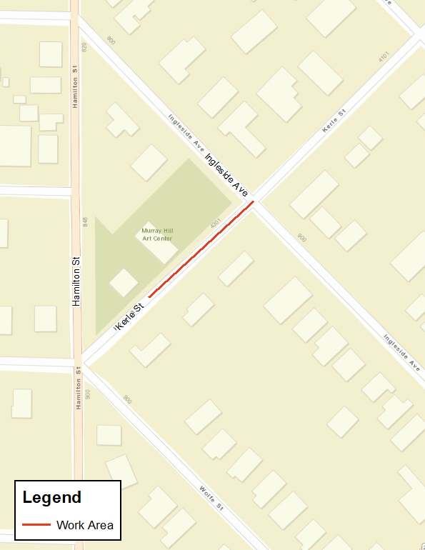 Ingleside Avenue Sewer Service Replacement Project - Work Area Map